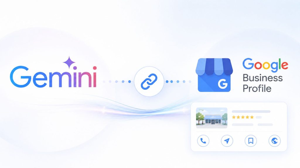 connect google gemini with your google business profile diagram showing the Gemini and Google Business Profile logos linked together